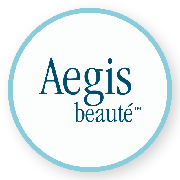 Aegis beauté logo in teal and white.