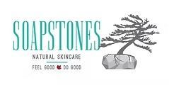 Soapstones logo: Turquoise text with a tree graphic,