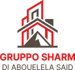Logo del Gruppo Sharm di Abuelela Said, con icona geometrica di un edificio nei colori rosso, grigio e nero.