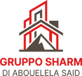 Logo del Gruppo Sharm di Abuelela Said, con icona geometrica di un edificio nei colori rosso, grigio e nero.