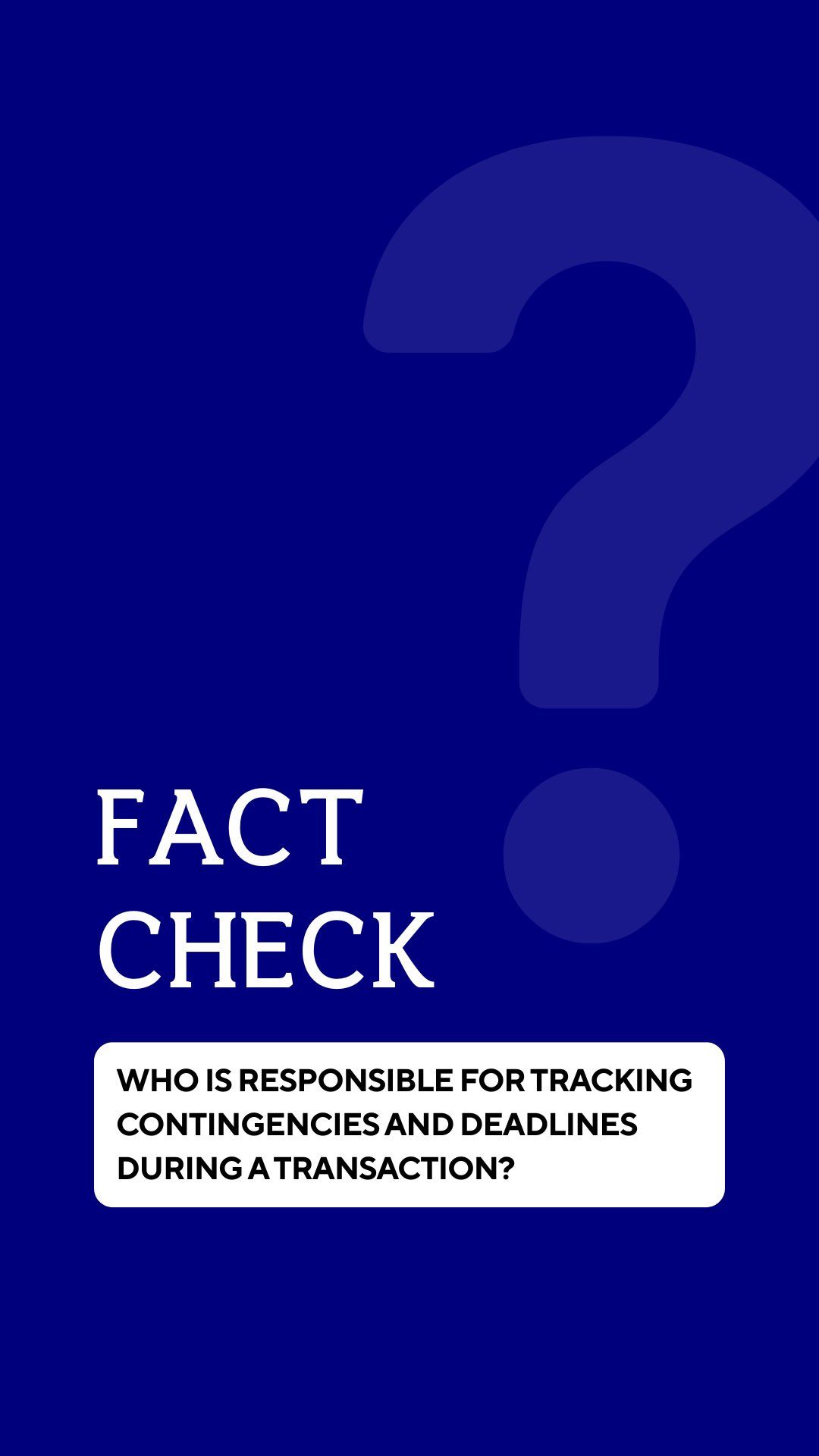 A dark blue card with a large light blue question mark, the text 