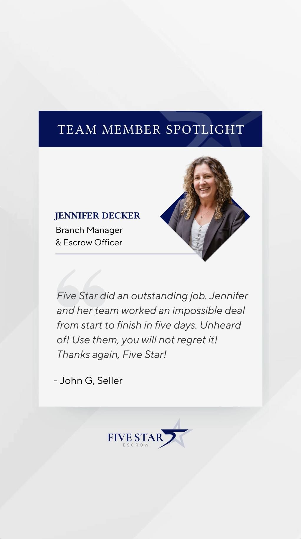 Team Member Spotlight featuring a professional profile, a photo of a staff member, and a positive customer testimonial.