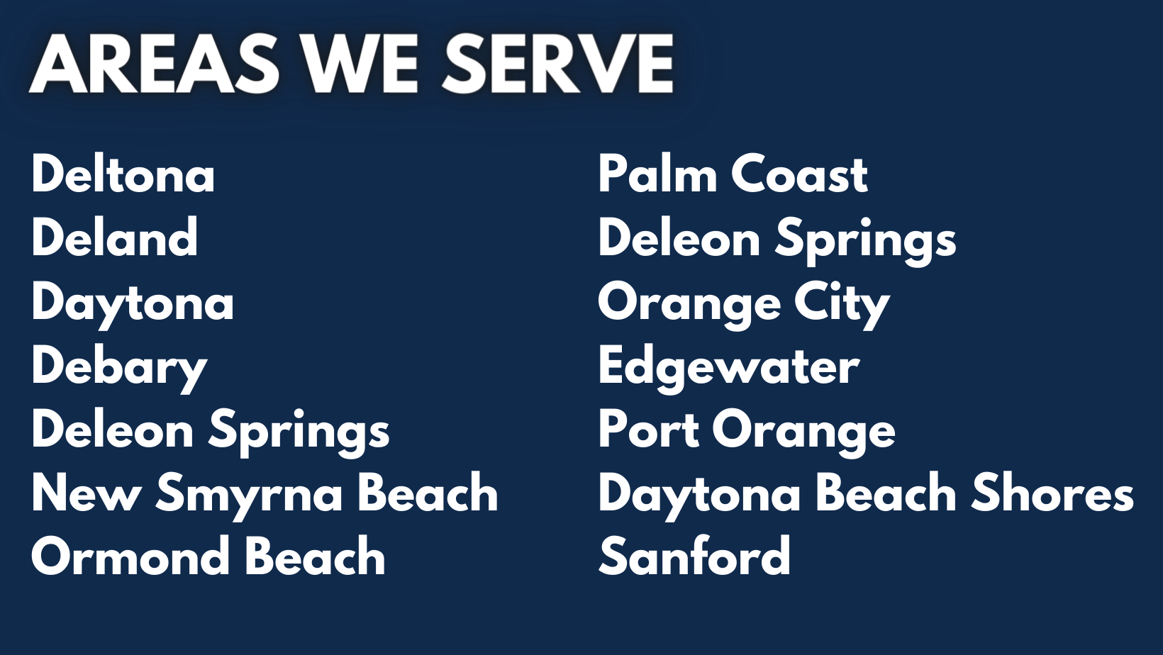 List of cities served, including Deltona, Daytona, and Palm Coast.