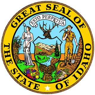 The Great Seal of Idaho: woman, miner, elk, shield,