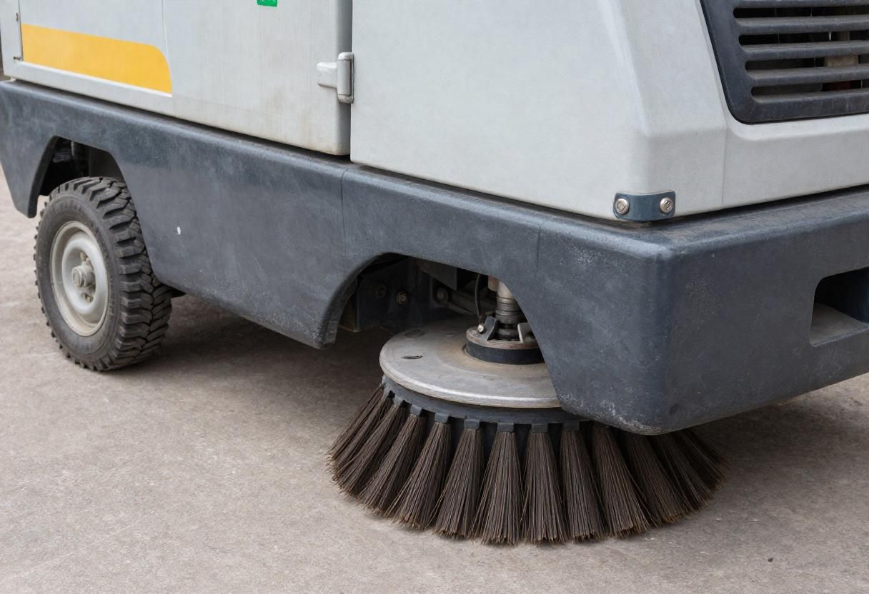 Street sweeper vehicle with a rotating side brush cleaning pavement