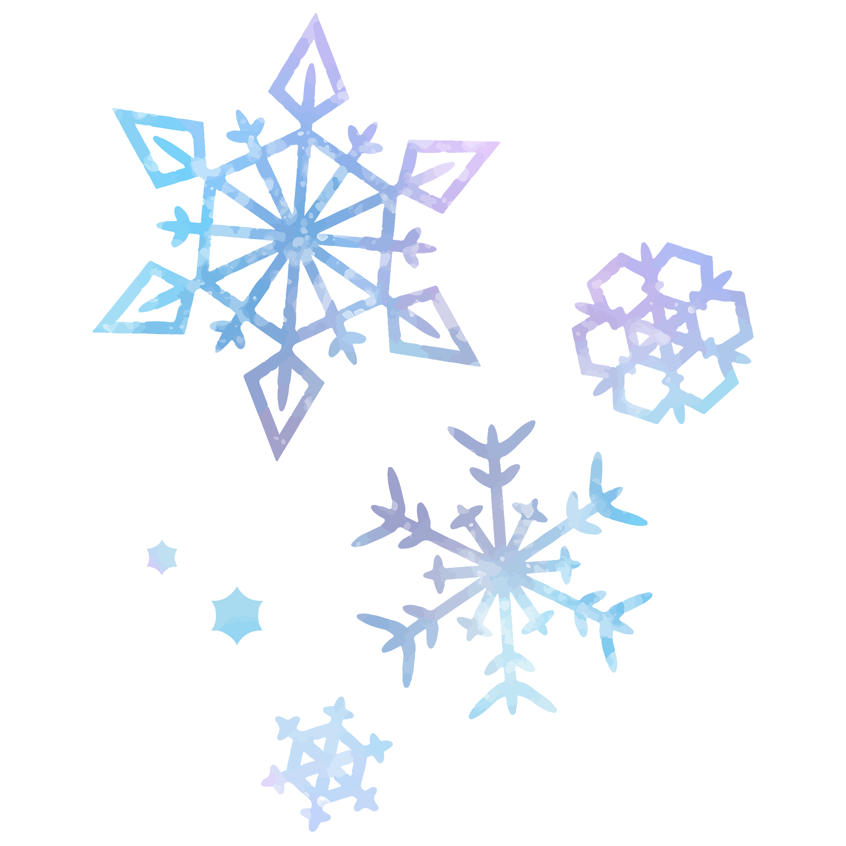 Snowflake icicles of different shapes and sizes.