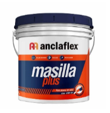 Cubo para masilla Anclaflex Masilla Plus con tapa azul marino y etiqueta blanca y naranja.