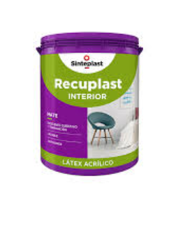 Cubo de pintura acrílica de látex para interiores Sinteplast Recuplast de color morado y verde