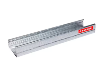 Remate de techo de metal plateado con etiqueta BARBIERI roja sobre fondo blanco.