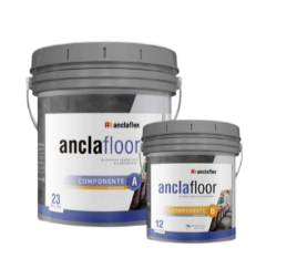 Dos cubos grises de revestimiento Anclafloor, uno grande y otro pequeño, sobre un fondo blanco.