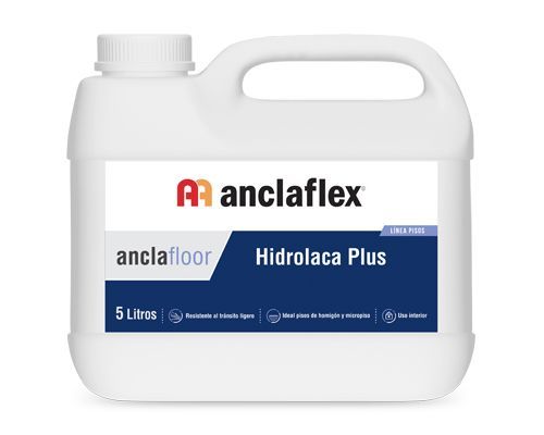 Jarra de plástico Anclaflex Hidrolaca Plus de 5 litros, blanca, con etiqueta y asa azules.