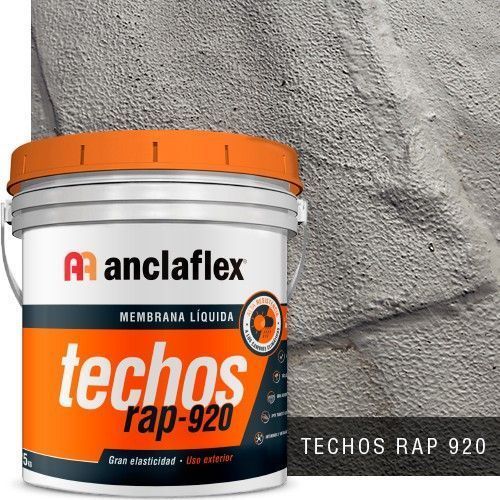 Cubo de membrana con tapa naranja Anclaflex Techos RAP-920 sobre un fondo de pared texturizada gris.