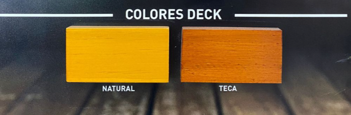 Lata de pintura negra con la etiqueta “DENZEL”, acabado decorativo protector para madera en tablones de madera.