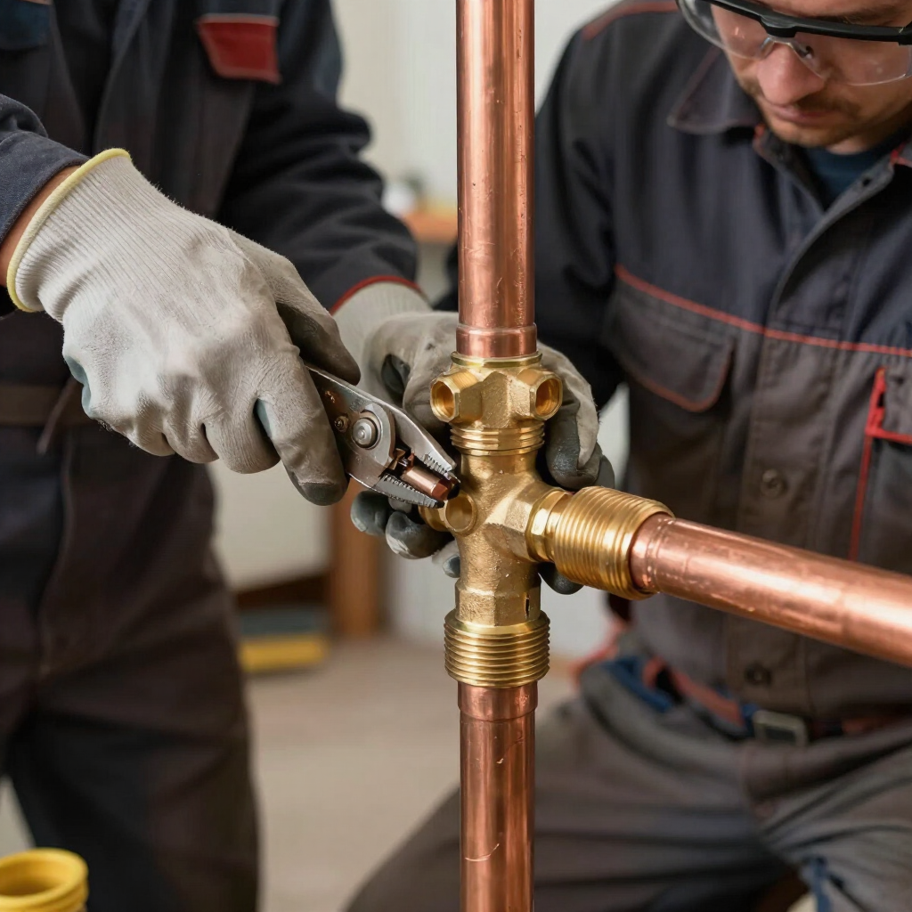 Burst copper water pipe repaired under concrete floor slab
