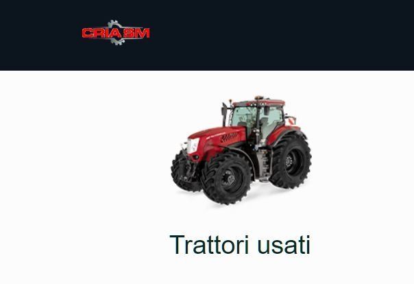 Trattore rosso su sfondo bianco; testo