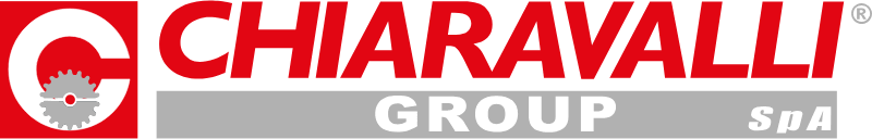 Logo del Gruppo Chiaravalli, un disegno rosso e grigio con una "C" e ingranaggi, e il nome dell'azienda.