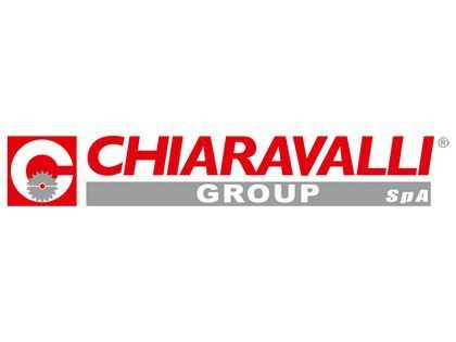 Logo del Gruppo Chiaravalli, un disegno rosso e grigio con una "C" e ingranaggi, e il nome dell'azienda.