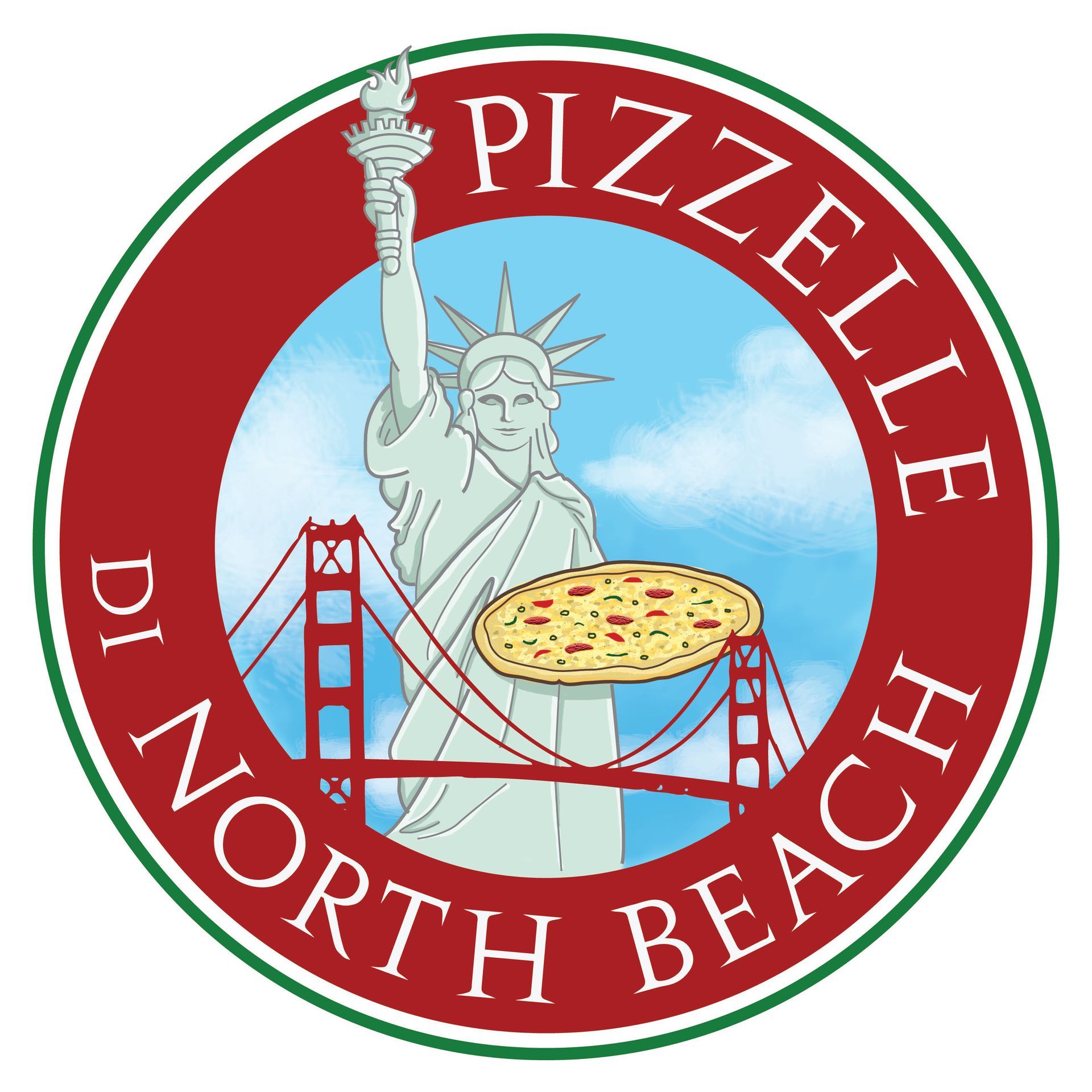 A pizza logo for pizzellie di north beach