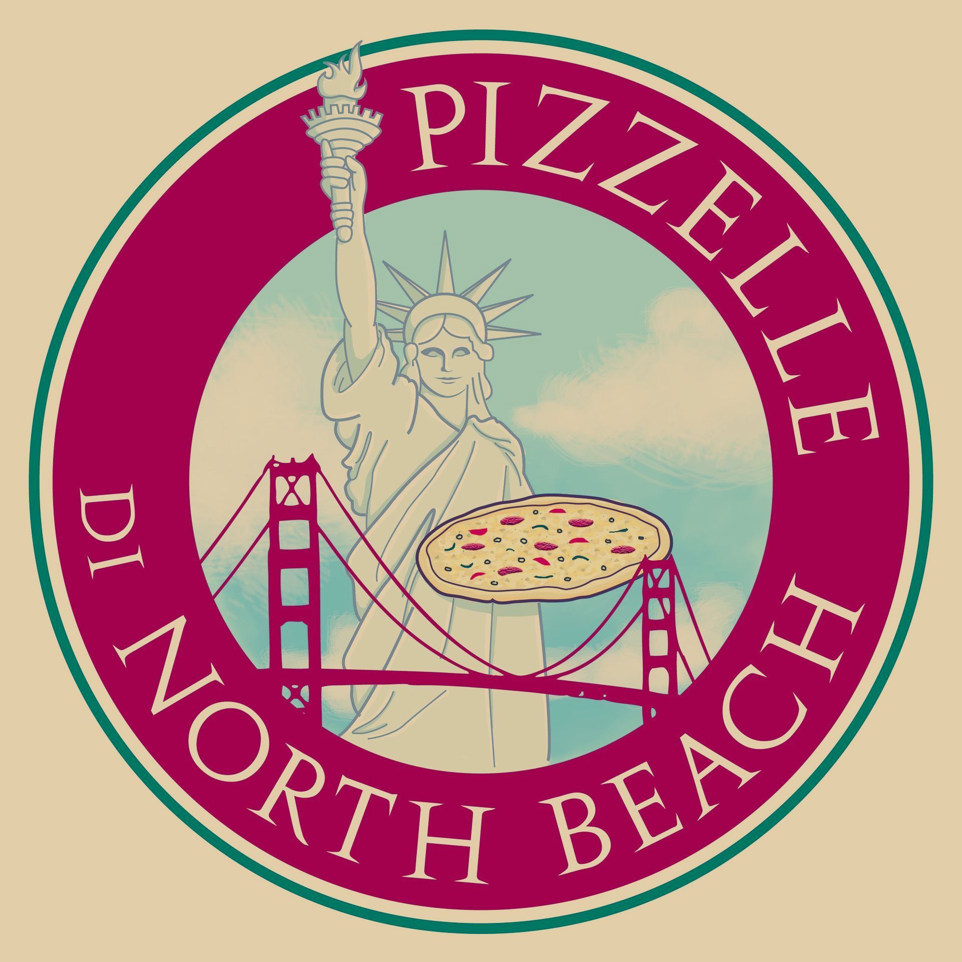 A pizza logo for pizzellie di north beach