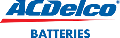 A blue and red logo for acdelco batteries