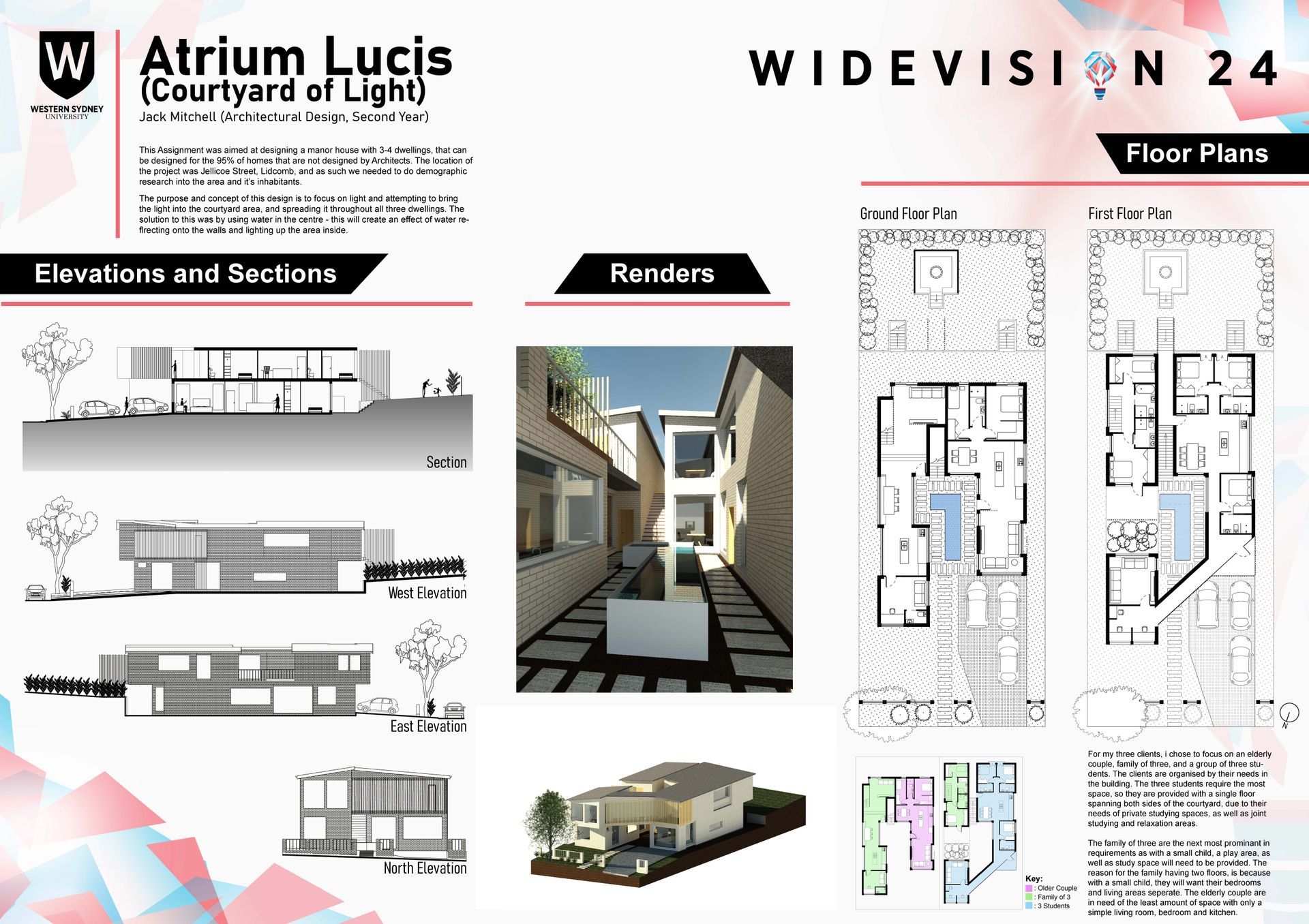A poster with a picture of a house and a floor plan.