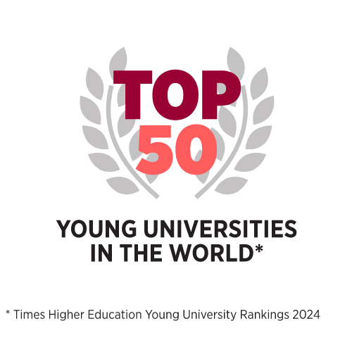 A logo for top 50 young universities in the world.