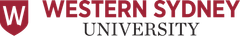Logo for Western Sydney University, featuring a red shield with a white “W” and the university name.