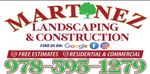 Martinez Landscaping & Construction logo with services, phone number 978-395-1279, and Google/Facebook icons