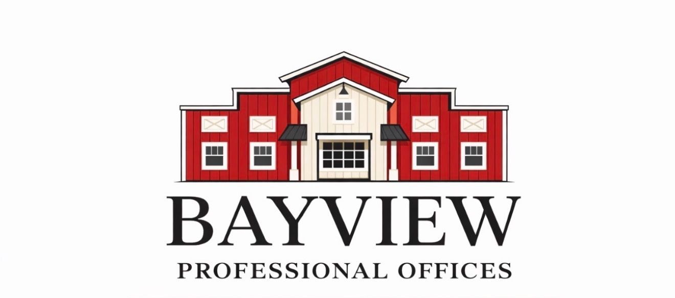 Bayview Professional Offices logo with a red and white building icon and black text