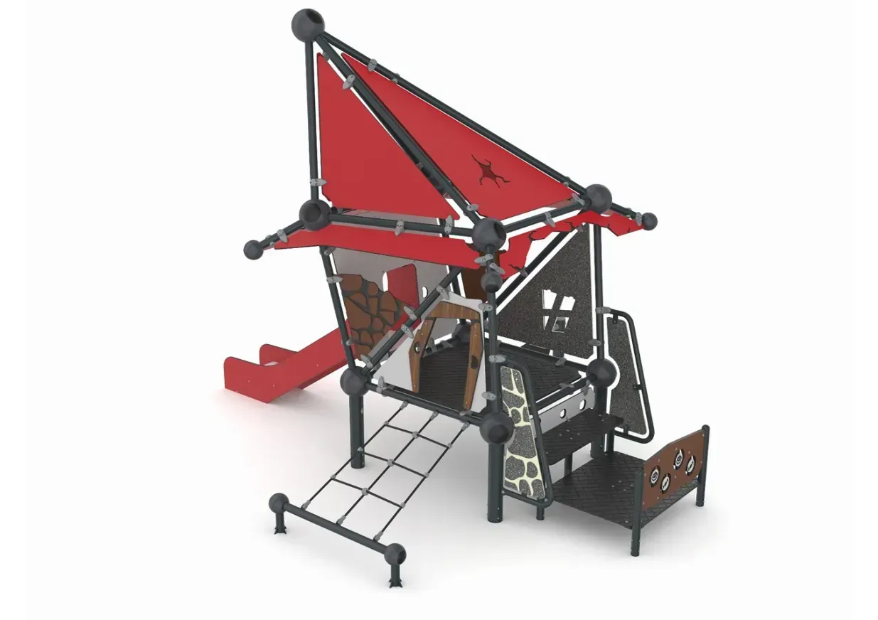 Red-and-black industrial machine with a crane-like arm and wheels, shown on a white background
