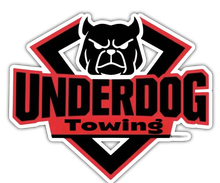 Black and red bulldog towing logo with bold “UNDERDOG Towing” text