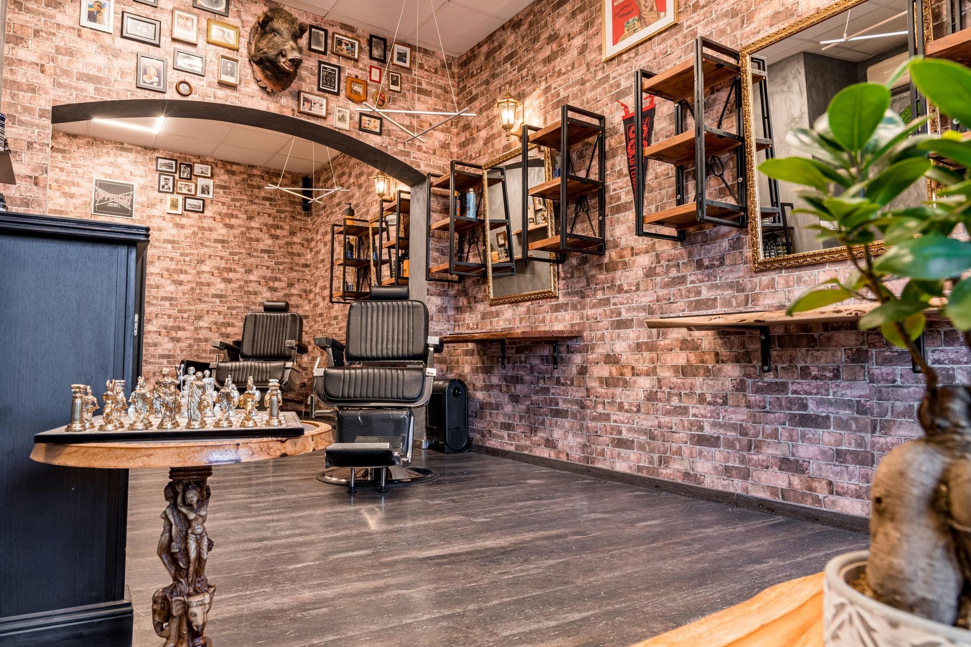 A new salon is being set up with stations and tools organized before opening day.