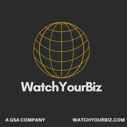 WatchYourBiz logo with gold globe icon on dark background and “A GSA COMPANY” text