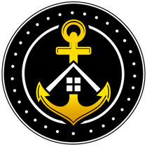 Black and gold Anchor Remodeling logo with anchor, house, and circular text border