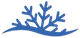 Blue decorative design of a plant or snowflake on a wavy line. Blue coral branch icon on a white background