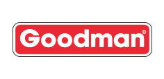 Goodman logo in white text on a red rounded rectangle with a black outline