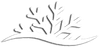 Simple black line drawing of a tree branch with scattered leaves on a white background
