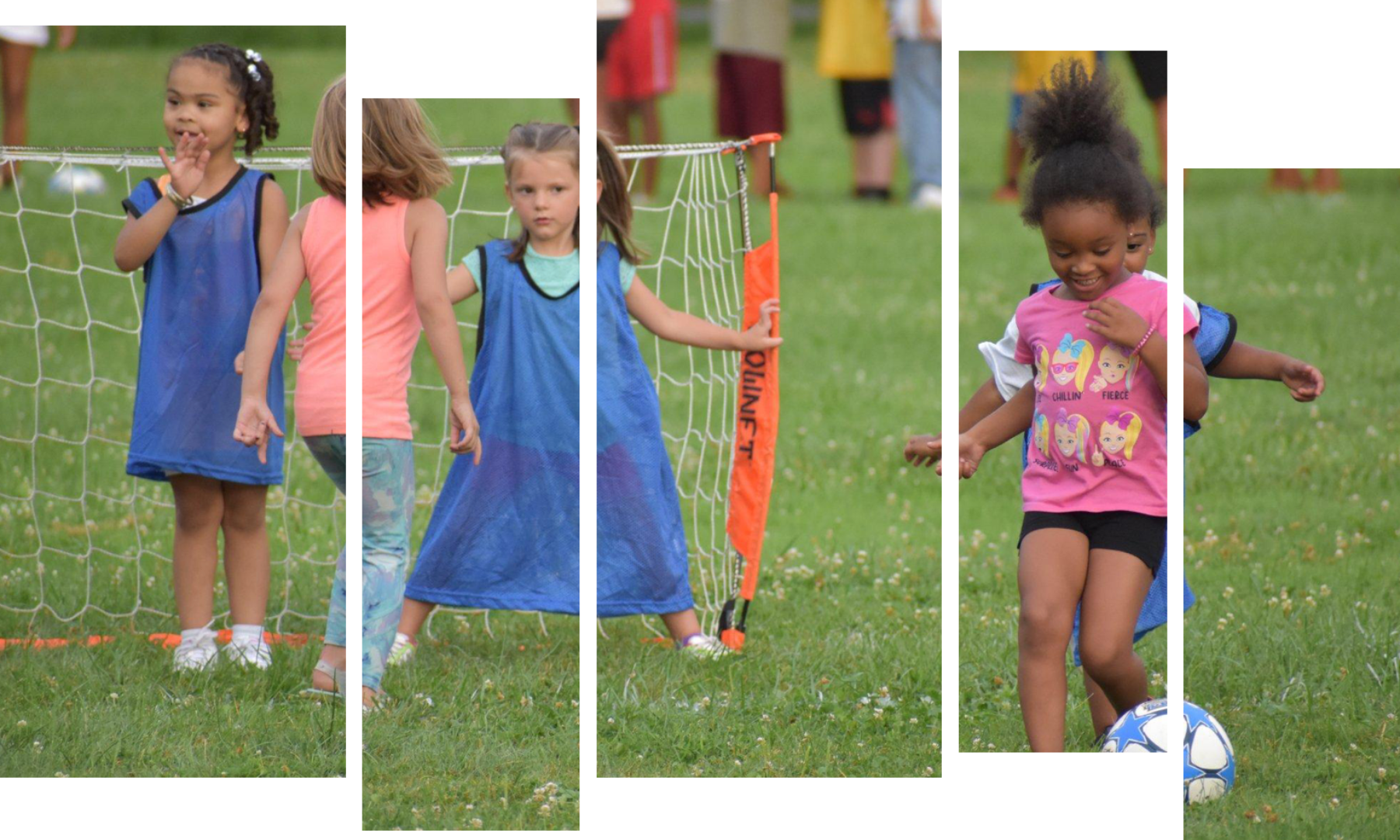 A group of children playing soccer with the JT Dorsey Foundation