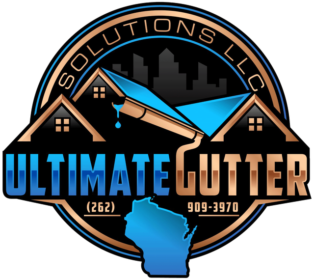 Ultimate Cutter Solutions LLC logo with rooflines, blue/orange accents, city skyline, and Wisconsin outline