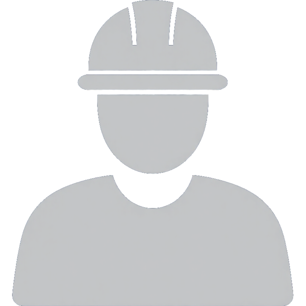 Gray construction worker icon wearing a hard hat and shirt on a white background