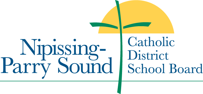 Logo for Nipissing-Parry Sound Catholic District School Board with a green cross over a yellow sun.