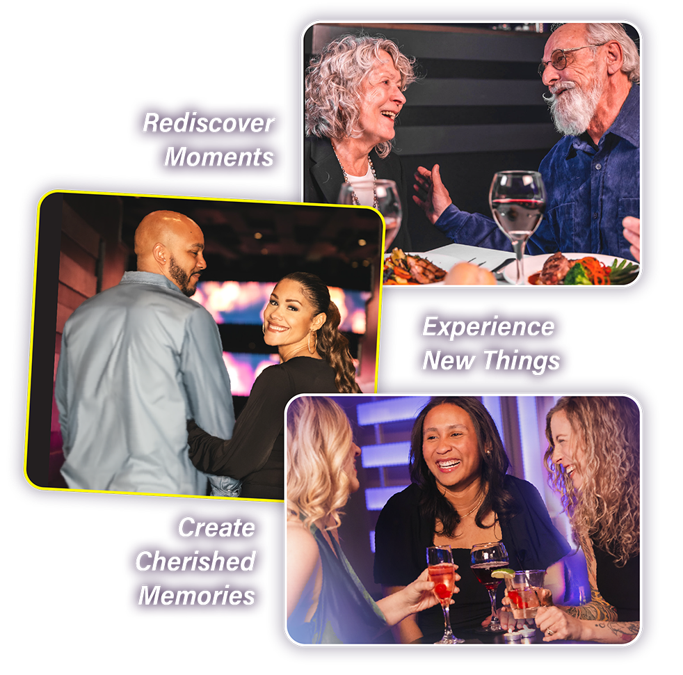 A collage of photos with the words rediscover moments experience new things and create cherished memories