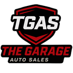TGAS The Garage Auto Sales logo in red, black, and white shield design