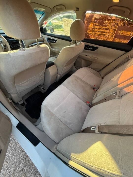 Beige car back seat with headrests, seat belts, and warm sunlight through the windows