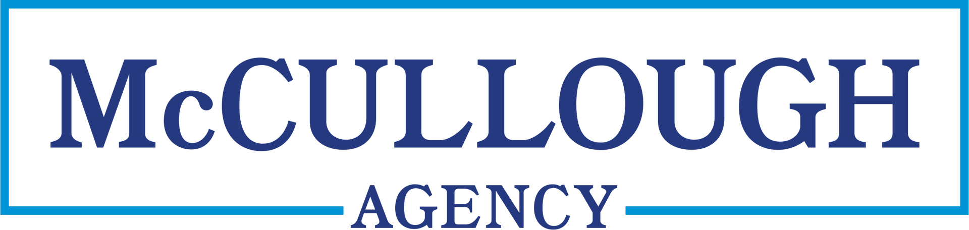 McCullough Agency logo in blue text with a horizontal line over a small gold accent
