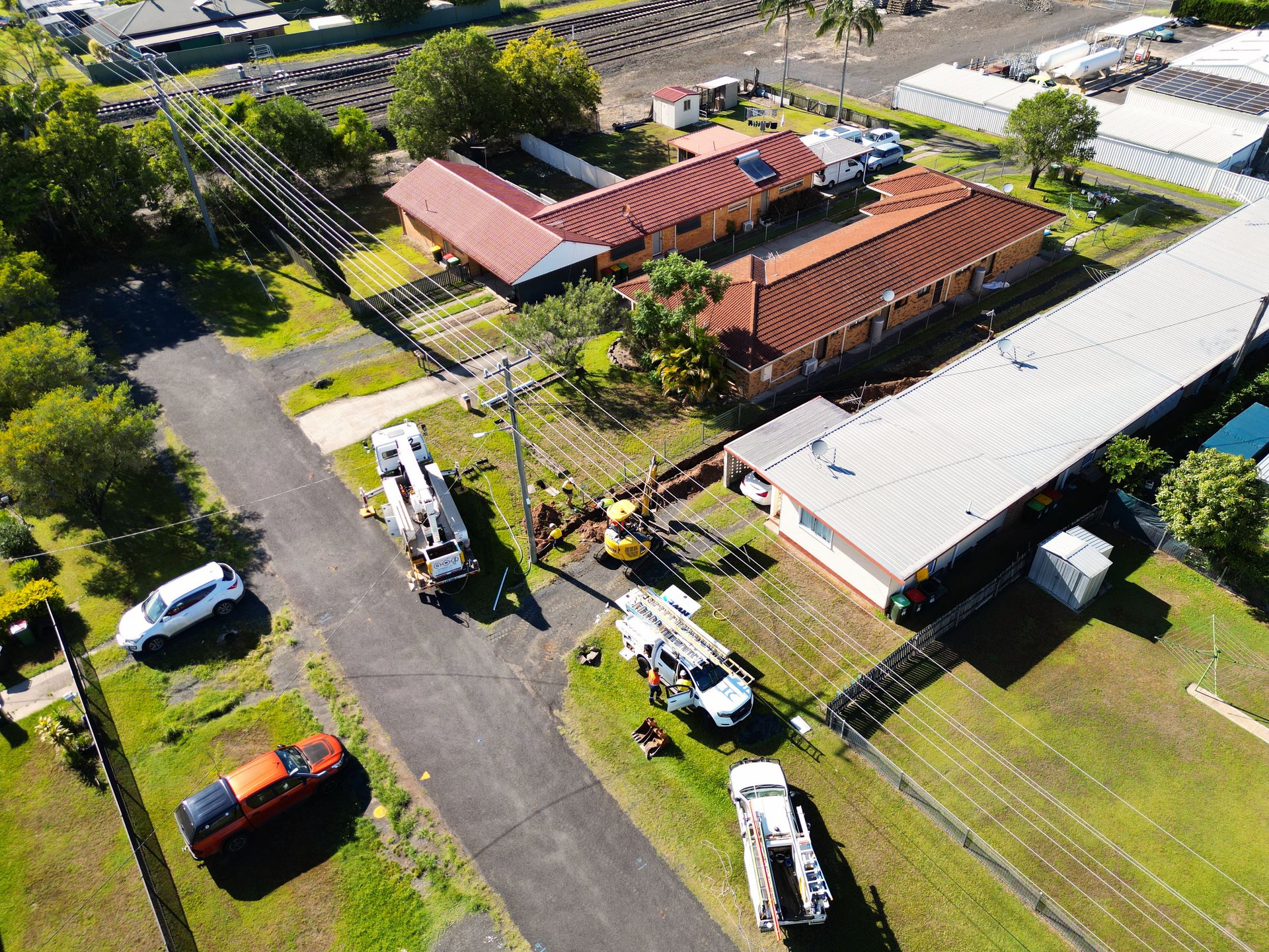 Aerial View of Construction Site With Equipment and Utility Lines — Rob Ward Electrical Services in Wardell, NSW