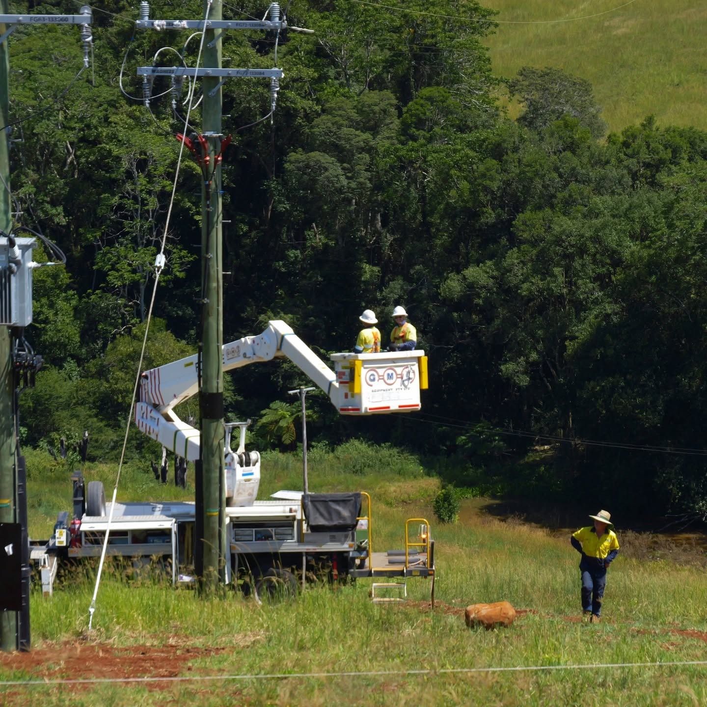 Electricians Working on Electric Pole in Northern Rivers