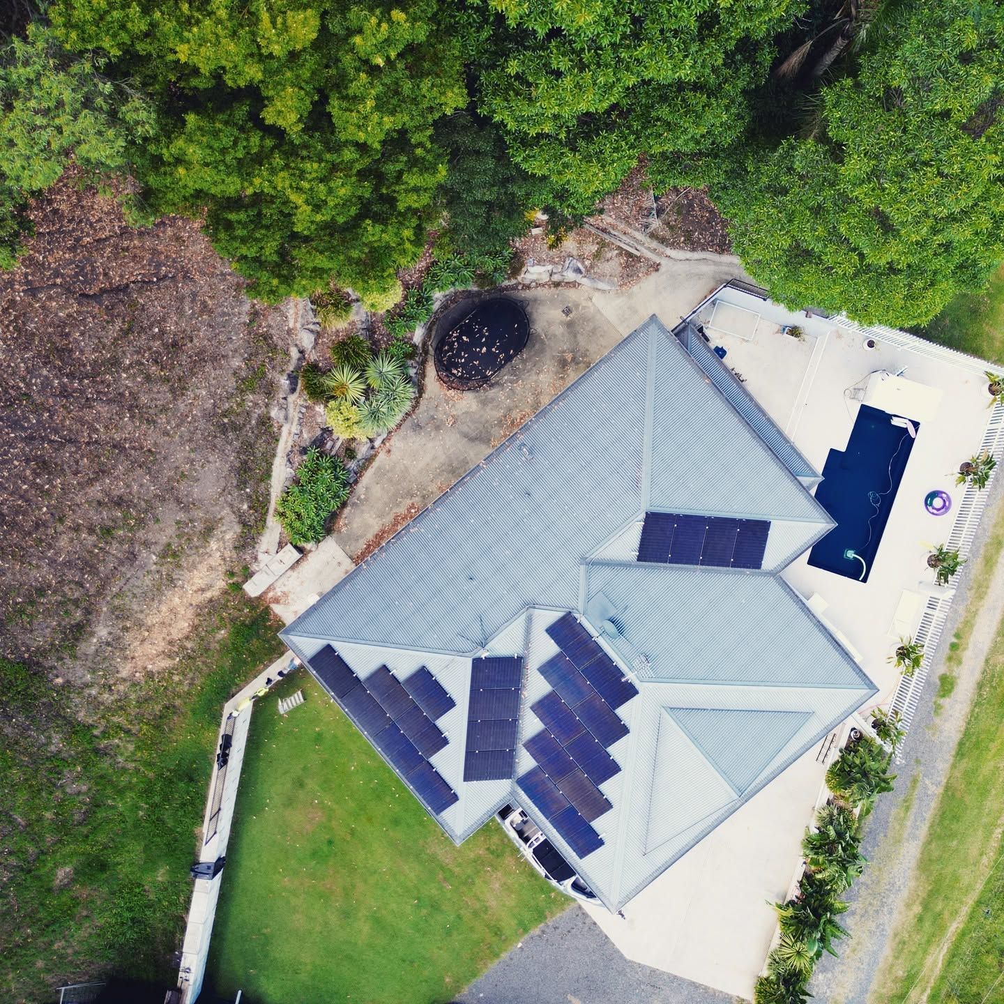 Top View Of A House With Solar Panels