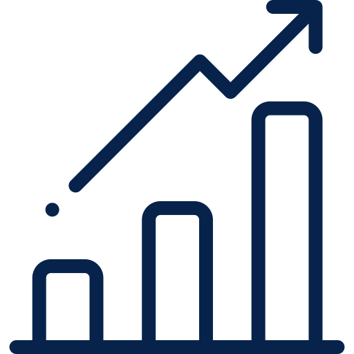 A line drawing of a graph with an arrow pointing up.