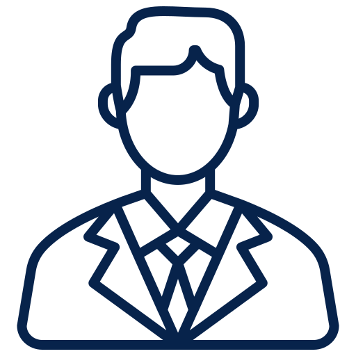 An icon of a man in a suit and tie without a face.